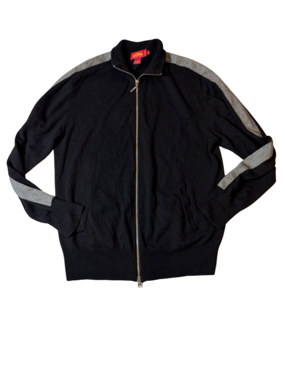 Shanghai Tang Silk Cashmere Dragon Full Zip Track Sweater Jacket Black Large